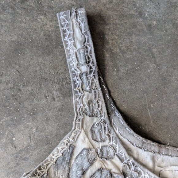 Alabama Chanin Gray White Floral Handstitched Mini Dress small - Picture 5 of 11